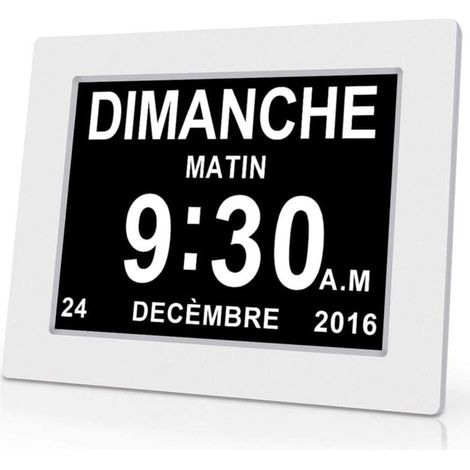 Jalleria 8-inch LCD Digital Clock Calendar with Date, Day, and Time, Alzheimer's. It's for parents, grandparents, and children - White MUMU (1/4)