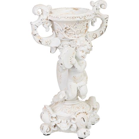 Candelabro con angel de resina blanca 17x15x27.5h cm