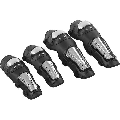 Silberne und schwarze Knieschoner, Ellbogenschoner und Schutzausrüstung für Motocross, Quads und ATVs (1/5)