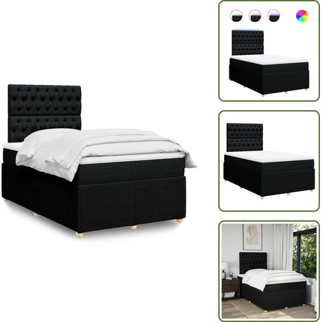 vidaXL Sommier à lattes de lit avec matelas Noir 120x200 cm Tissu (1/5)