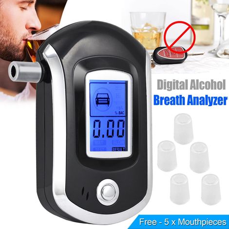 Testeur d'alcool, testeur d'alcool Professionnel avec 5 Embouts buccaux, alcootest Portable de Haute précision avec écran LCD numérique(AT6000)(pile non incluse) (1/5)