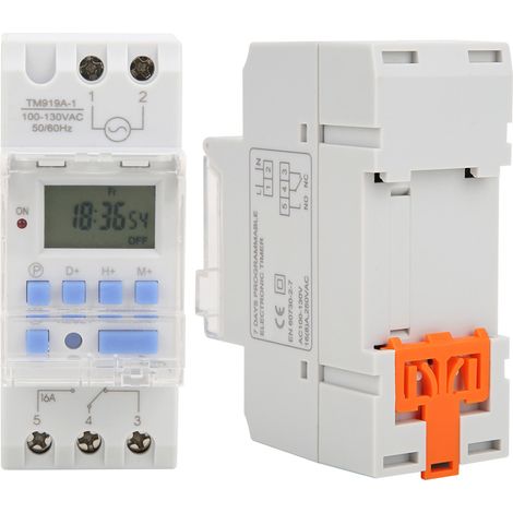 12/24-Stunden-Wochenzeitschaltuhr, 100–130 V AC, 16 A, programmierbares Relais, LCD-Ein/Aus-Steuerung (1/5)