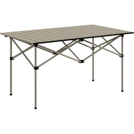 Table pliante en aluminium pour deux personnes, avec plateau enroulable et sac de transport - Couleur kaki (1/5)