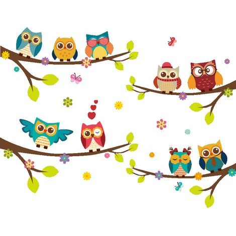 Stickers muraux pour enfants Blue Dream, 9 hiboux sur des branches (12 (1/5)
