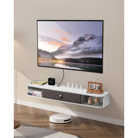 Meuble TV flottant, 120 cm, console multimédia murale avec passe-câbles, étagère TV flottante moderne en panneaux de particules avec rangement, pour lecteur DVD, décodeur, console de jeux, blanc (1/5)