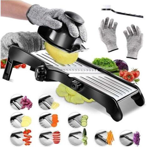 Mandoline Cuisine Professionnelle. Mandoline Inox avec Lame Tranchante en V. Mandoline Japonaise pour Tranche/Julienne. Mandoline Coupe-légumes Multifonctionnel de Différents Epaisseurs