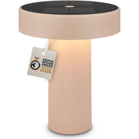 Briloner LED Tischlampe Kabellos Ø16x20cm 1W 150lm 3000K Warmweiß Solar Beige - Tischleuchte Wohnzimmer Flur Balkon
