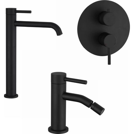 Set miscelatori lavabo alto bidet senza scarico e incasso doccia c deviatore nero opaco Bette (1/4)