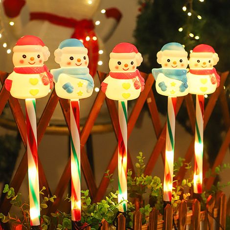 Piquets lumineux solaires LED de Noël lot de 5 bonhommes de neige rouge et bleu, lampe extérieure IP65, source lumineuse LED. (1/5)