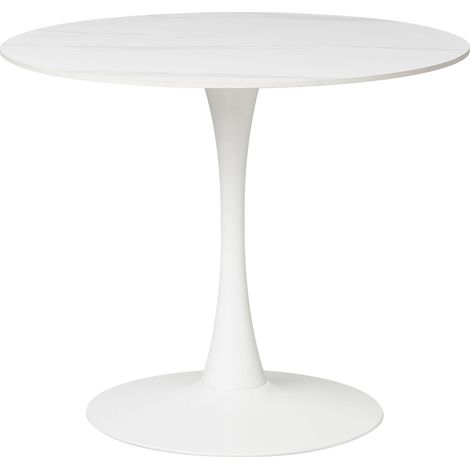 Tavolo da cucina rotondo minimalista ø 90 cm Piano in pietra sinterizzata Base in metallo effetto marmo bianco Boca (1/5)