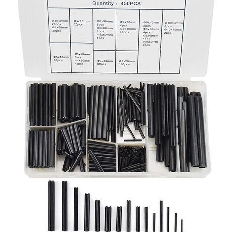450 PCS Assortiment de Goupilles élastiques Acier, Φ 2.0-10 mm Kit D'assortiment D'épingles à Ressort Fendue en Acier Inoxydable (1/5)