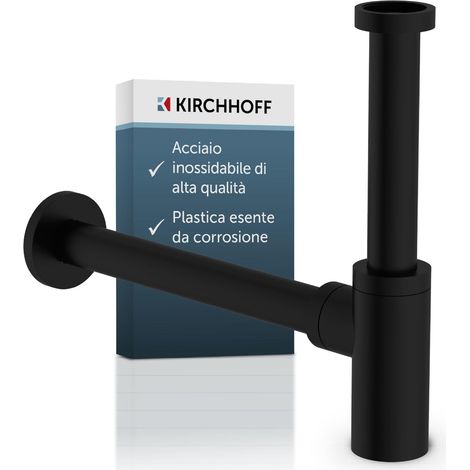 Kirchhoff Sifone di design, sifone per lavabo, in plastica anticorrosione, sifone per lavabo e lavandino, sifone con apertura di pulizia, 98803828, nero (1/5)