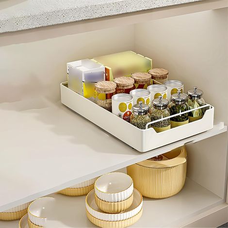 Organiseur D'armoire Extractible,Tiroir Coulissant Telescopique Cuisine,Organisateur de placard à tirer,Avec poignée,pas besoin percer et clouer,pour Armoires Cuisine. ( Size : 30437cm ) - (1/5)