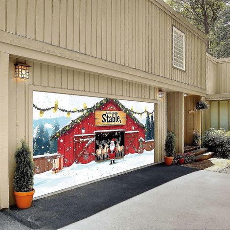 Bannière de Noël 2,13 m x 4,88 m, compatible avec les portes de garage et de grange, grande fresque murale pour porte intérieure et extérieure, décoration hivernale.