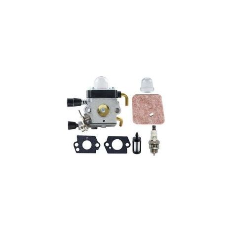 Kit de carburador para cortacéspedes Stihl FS38 FS45 FS46 FS55 FS74 FS75 FS80 FS85 HL45 HL75 HS70 HS74 KM55 KM55R, que incluye un kit de bujías y un filtro de aire de repuesto.