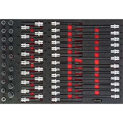 Vigor V4727 Juego de llaves 62 piezas con acabado metálico