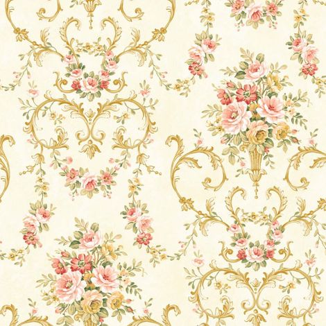 Floral Trellis Wallpaper Cream Pink Peach Classic Botanical Feature Wall (1/4)