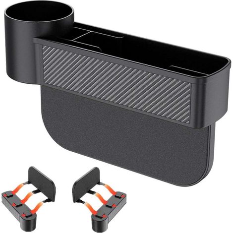 Organisateur de siège auto 2 en 1 avec poches de rangement pour porte-gobelet, téléphone, portefeuille et clés. Optimisez l'espace de votre voiture grâce à ce produit. (1/5)