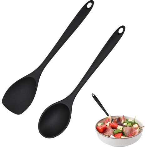 Lot de 2 Spatule à Cuillère en Silicone, Cuillère de cuisine professionnelle ustensiles de cuisine pour Mélanger Remuer Racler (1/5)