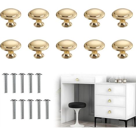 Set of 10 round 30mm furniture knobs for cupboards, round kitchen handles with screws for drawers, cabinets, doors and bathrooms (gold) (1/4)