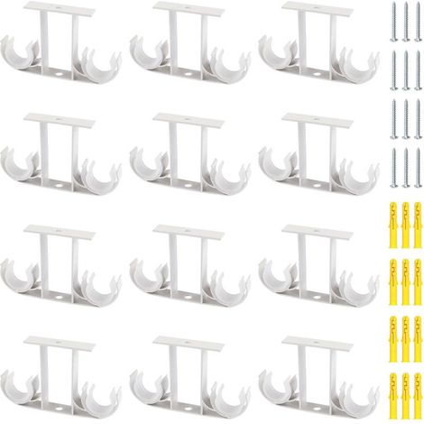 12er-Set Gardinenstangenhalterungen – Aluminiumlegierung – Deckenmontage für Doppelstangen (23–26 mm) – Wohnzimmer, Schlafzimmer, Badezimmer – Weiß – 23 x 26 cm (1/5)