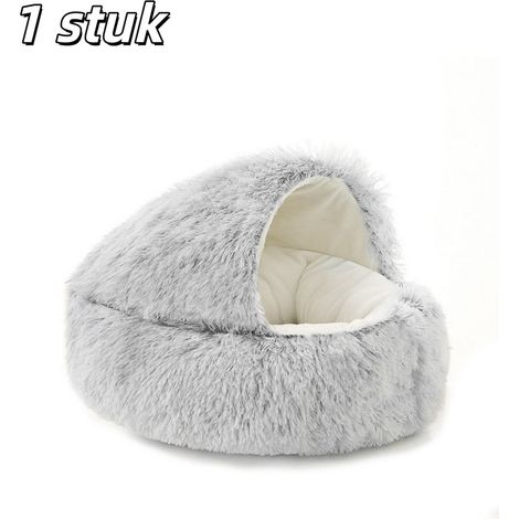 Panier semi fermé pour chat et chien en forme de coquillage avec peluche courte chaude et confortable diamètre 50 cm adapté à toutes les saisons couleur grise (1/5)