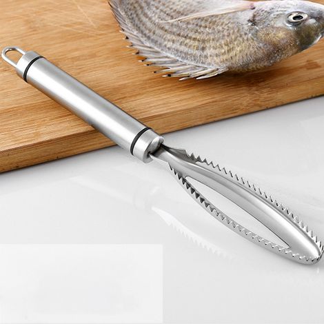 Fischschuppenreinigungsbürste Eine hocheffektive, multifunktionale, ergonomische Edelstahlbürste zum Entfernen von Fischschuppen in der Küche. (1/5)
