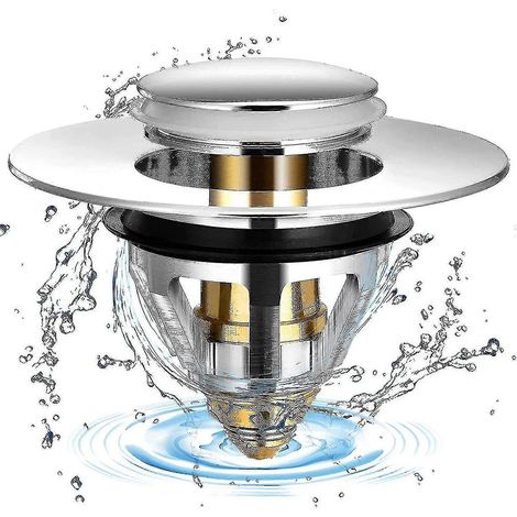 Bonde de lavabo universelle à clapet en acier inoxydable avec 2 joints pour bonde d'évier de 32 et 38 mm (1 pièce) (1/2)