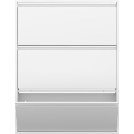 Zapatero metálico de pared con 3 cajones abatibles, blanco (1/5)