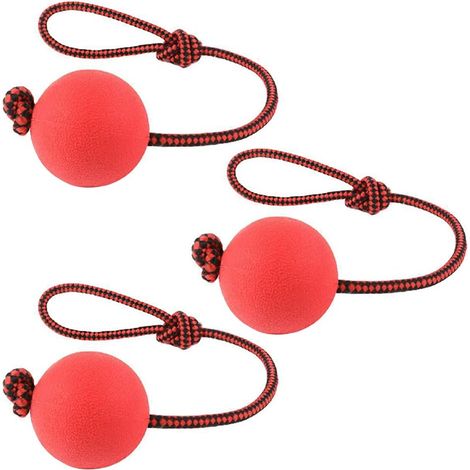 Balle Jouet Chien, 3 Pièces Balle de Chien en Caoutchouc avec Corde, Jouet Molaire pour Chien, Jouets Interactifs de Balle de Chien, Jouet Élastique, Entraînement, Diamètre Boule 7 cm, Rouge (1/4)