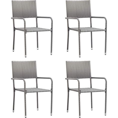 vidaXL Chaise à dîner de jardin empilable lot de 4 gris résine tressée (1/5)