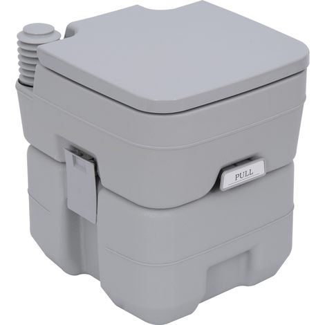 Toilettes de camping portables de 20 L, avec chasse d'eau et réservoir d'eaux usées, 35,5 x 41 x 42,5 cm, plastique, grises (1/5)