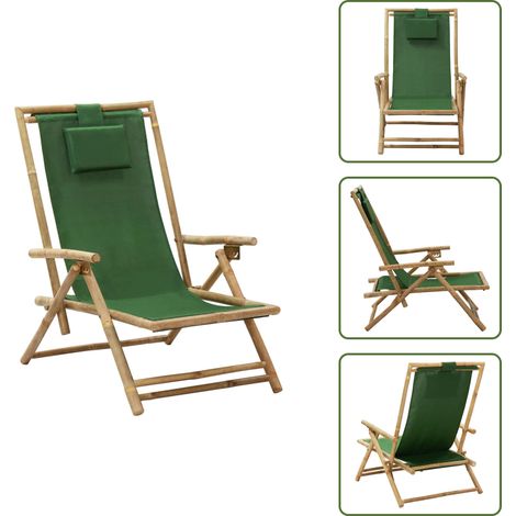 Chaise de relaxation inclinable Vert Bambou et tissu - Chaises De Jardin - Chaises Pliantes - Chaise Relaxante - Mobilier De Jardin - Chaise Extérieure (1/5)