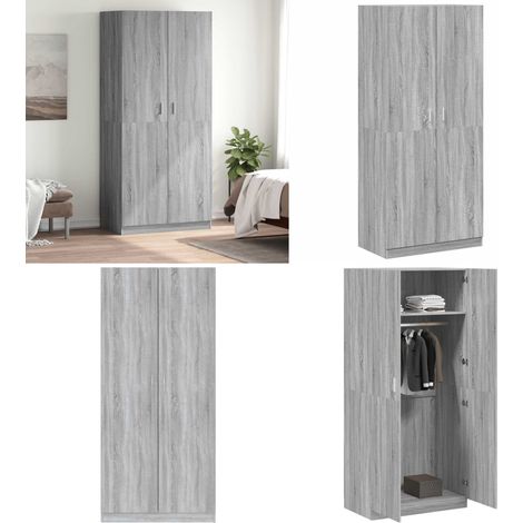 Garde-robe Sonoma gris 90x52x200 cm Bois d'ingénierie - Meuble De Rangement - Armoire - Placard - Dressing - Meuble Chambre - Home & Living (1/5)