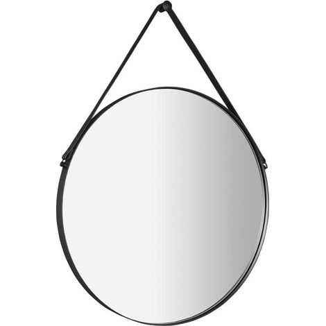 Sapho Orbiter - Spiegel mit Lederriemen, Durchmesser 70 cm, matt schwarz ORT070 (1/5)