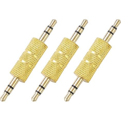 3 pièces 3,5 mm (1/8") Adaptateur de coupleur stéréo mâle à mâle connecteur de Cordon auxiliaire Jack changeur de Genre (1/5)