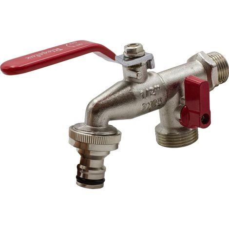1 Robinet De Jardin Laiton Double Sortie Filetage 1/2 Pouces Raccord Rapide Arrosage
