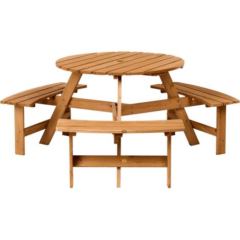 Table de Pique-nique Rustique Moderne Structure en Bois de Sapin avec Bancs Marron Clair Calascibetta
