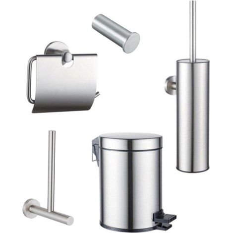 Fortifura Calvi Ensemble WC 5 pièces - porte-rouleau de papier toilette - porte-rouleau de réserve - porte-brosse de toilette - patère - poubelle à (1/5)