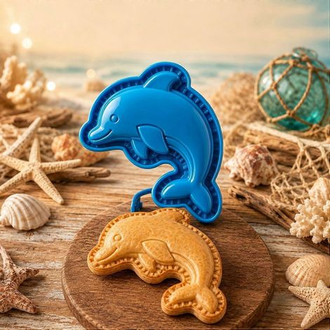 Collection de presses à tartes « Océan » moule à tarte rempli d'animaux marins presse-pâte réutilisable à main pour mini-tartes de poche - Dauphin (1/4)
