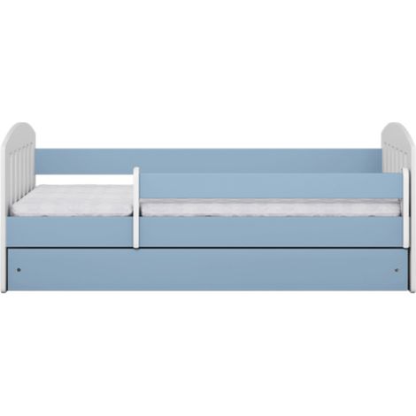 Lit enfant avec barrière de sécurité amovible bleu Klaky-Matelas mousse-Couchage 80x160 cm (1/4)