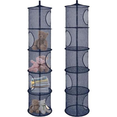 2 Pièces Filet de Rangement Suspendu, Panier Pliable en Maille Rangement, Panier de Rangement Suspendu en Maille, Range Peluche Organisateur en Tissu, Pour Jouets, Petits Vêtements (Bleu marine)