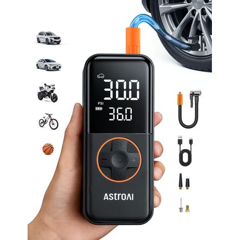 Compresseur À Air Portable - 150 PSI - Manomètre Numérique LED - Pour Pneus Voiture Moto Vélo Ballons - Batterie Intégrée 6600 mAh - 1 Pièce (1/5)