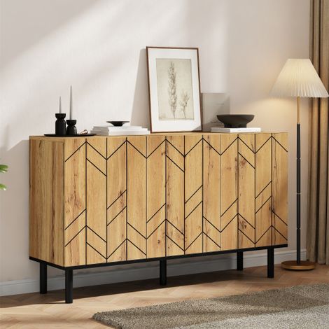 Credenza moderna 120x35x70cm, mobile con 3 ante, scomparti, motivo a onde, realizzata in robusto truciolato con gambe in metallo, portata fino a 50 kg, ideale per soggiorno, sala da pranzo, corridoio, (1/5)