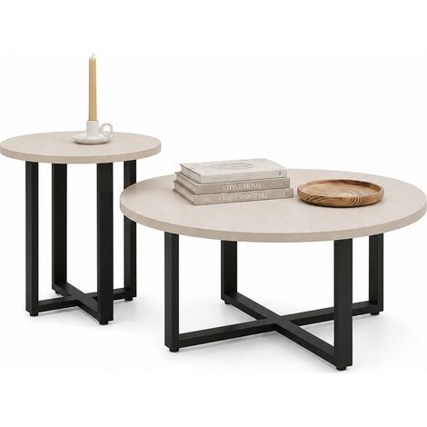 Set 2 Tavolini da Caffè per Soggiorno Sabbia Design Moderno Tavolo Salvaspazio (1/5)