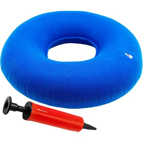 LaBlanc - Cojín inflable tipo dona para asiento, cómodo cojín médico para hemorroides, cojín inflable redondo ergonómico con inflador para coche, viajes y oficina, azul (1/5)