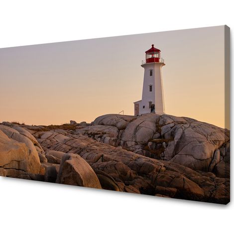 Impression sur toile Nature Phare 100x80 cm Coucher de soleil