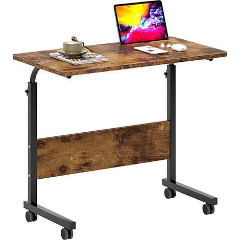 Soges Table pour ordinateur portable réglable en hauteur, petite table d'appoint 8040 cm amovible avec roulettes et fentes pour étagères,Marron (1/5)