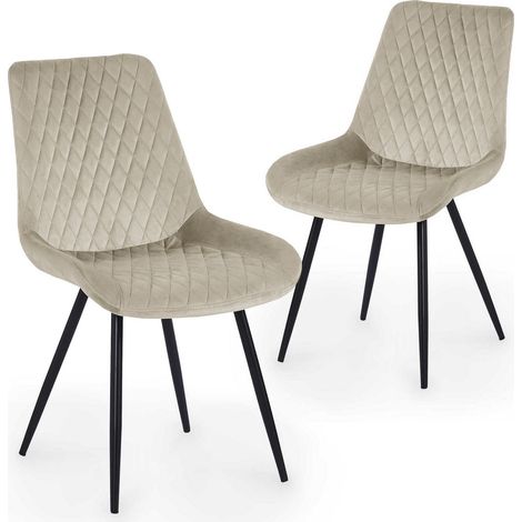 Deco in paris lot de 2 chaises en velours beige capitonne structure metal noir hauteur 85 cm largeur 53 cm confort optimal pour repas (1/5)