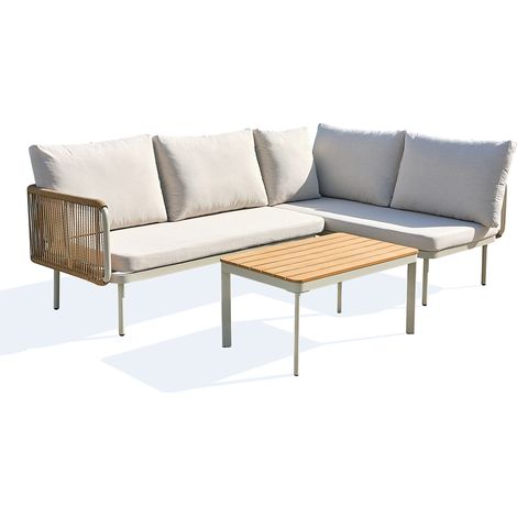 RENZO - Set di mobili da giardino bassi per 4 persone - Greige - REMARQUABLE